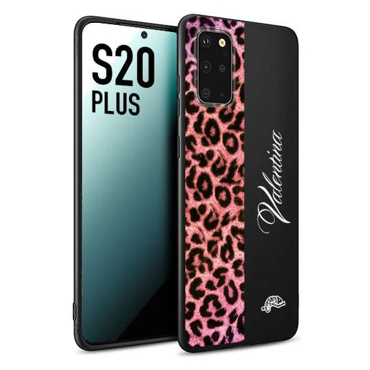 CUSTOMIZZA - Custodia cover nera morbida in tpu compatibile per Samsung S20 PLUS leopardato rosa fucsia personalizzata nome iniziali