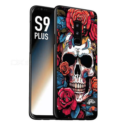 CUSTOMIZZA - Custodia cover nera morbida in tpu compatibile per Samsung S9 PLUS teschio skull flowers fiori rose rosse tattoo disegnato