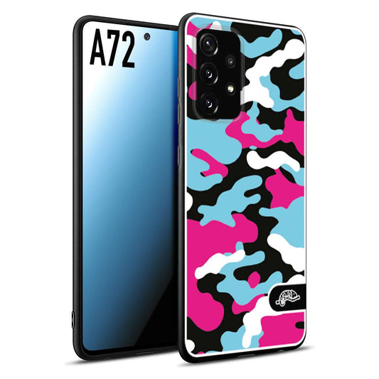 CUSTOMIZZA - Custodia cover nera morbida in tpu compatibile per Samsung A72 camouflage mimetico militare fucsia celeste