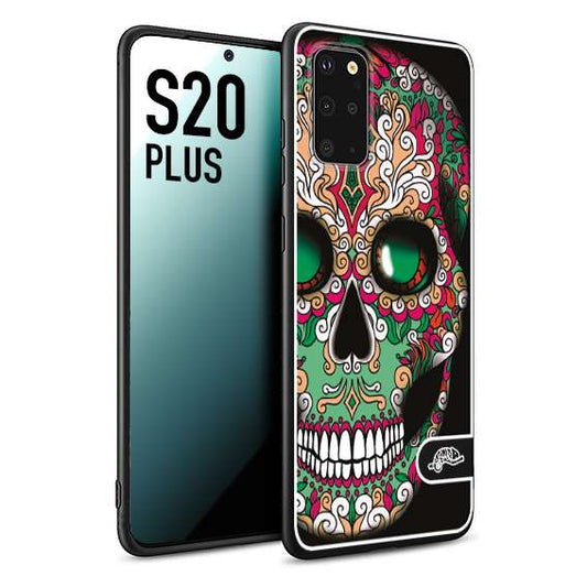 CUSTOMIZZA - Custodia cover nera morbida in tpu compatibile per Samsung S20 PLUS teschio messicano Mexican skull verde fucsia