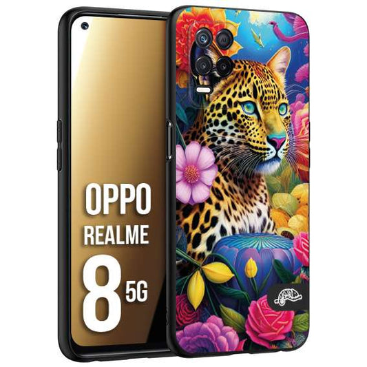 CUSTOMIZZA - Custodia cover nera morbida in tpu compatibile per Oppo Realme 8 5G fiori astratti donna flower fantasia leopardo ghepardo animali colorati