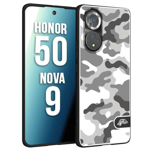 CUSTOMIZZA - Custodia cover nera morbida in tpu compatibile per Huawei Nova 9 - Honor 50 camouflage mimetico militare bianco white