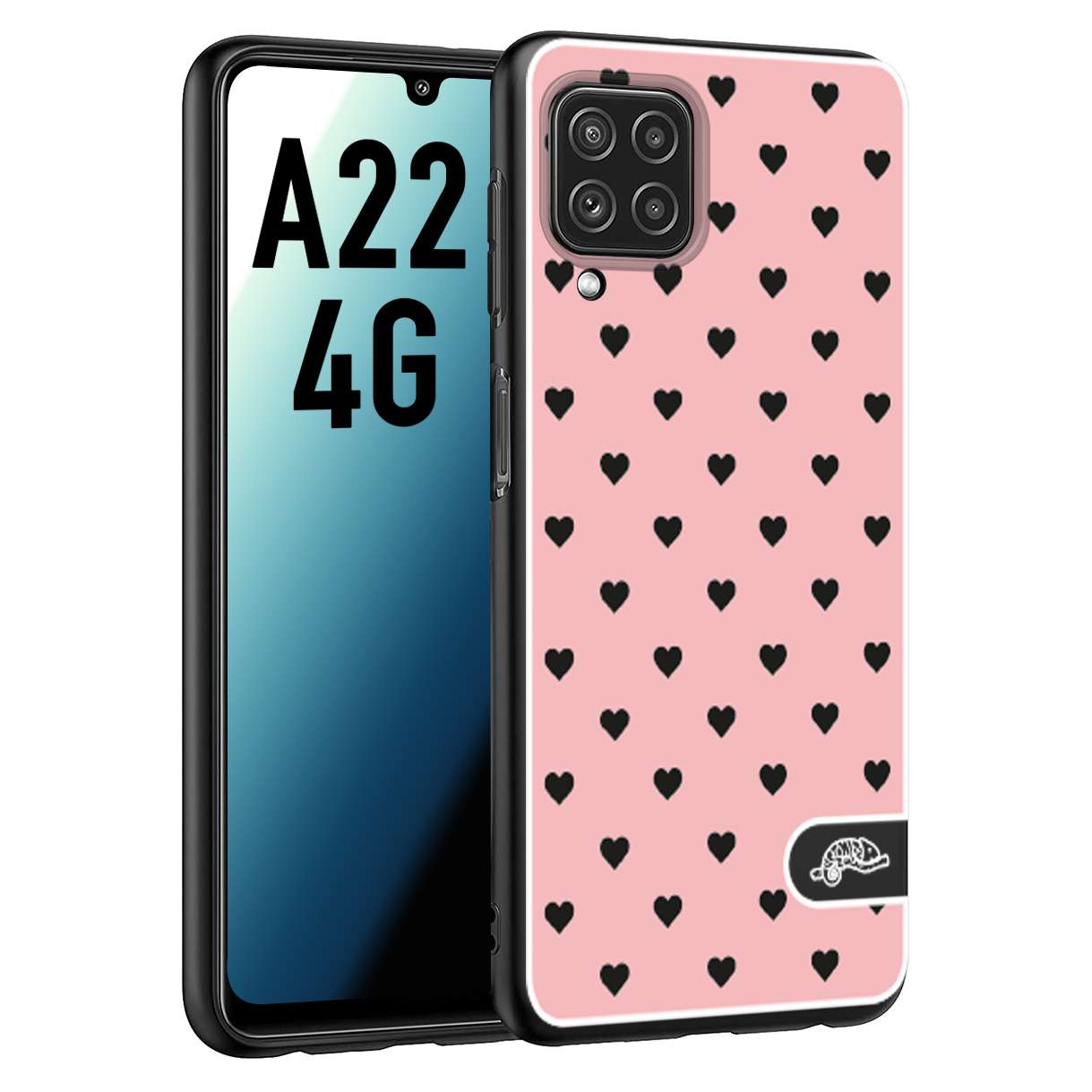 CUSTOMIZZA - Custodia cover nera morbida in tpu compatibile per Samsung A22 4G cuori pois rosa donna pin up vintage