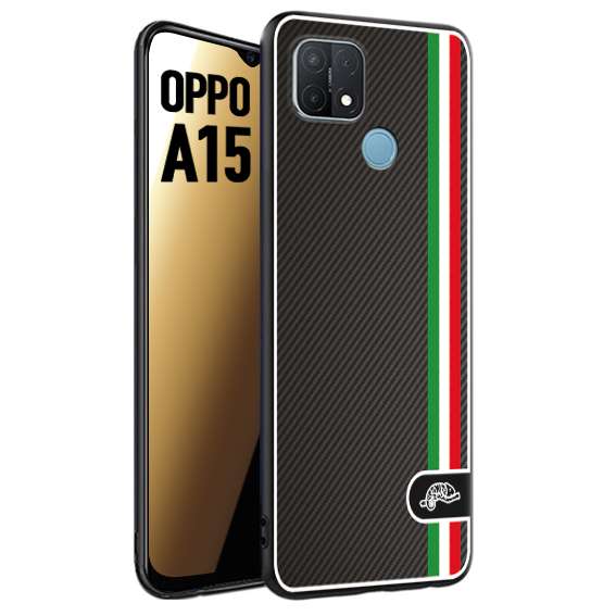 CUSTOMIZZA - Custodia cover nera morbida in tpu compatibile per Oppo A15 effetto fibra di carbonio bandiera Italia made in Italy