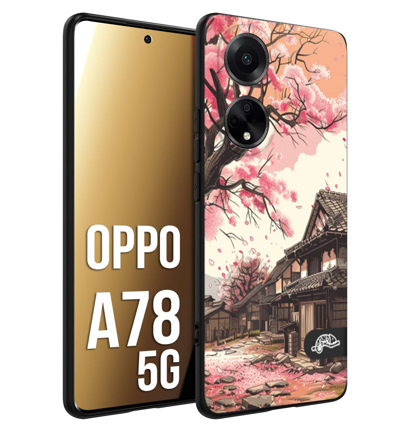 CUSTOMIZZA - Custodia cover nera morbida in tpu compatibile per Oppo A78 5G casa giapponese rosa ciliegio in fiore disegnata tattoo