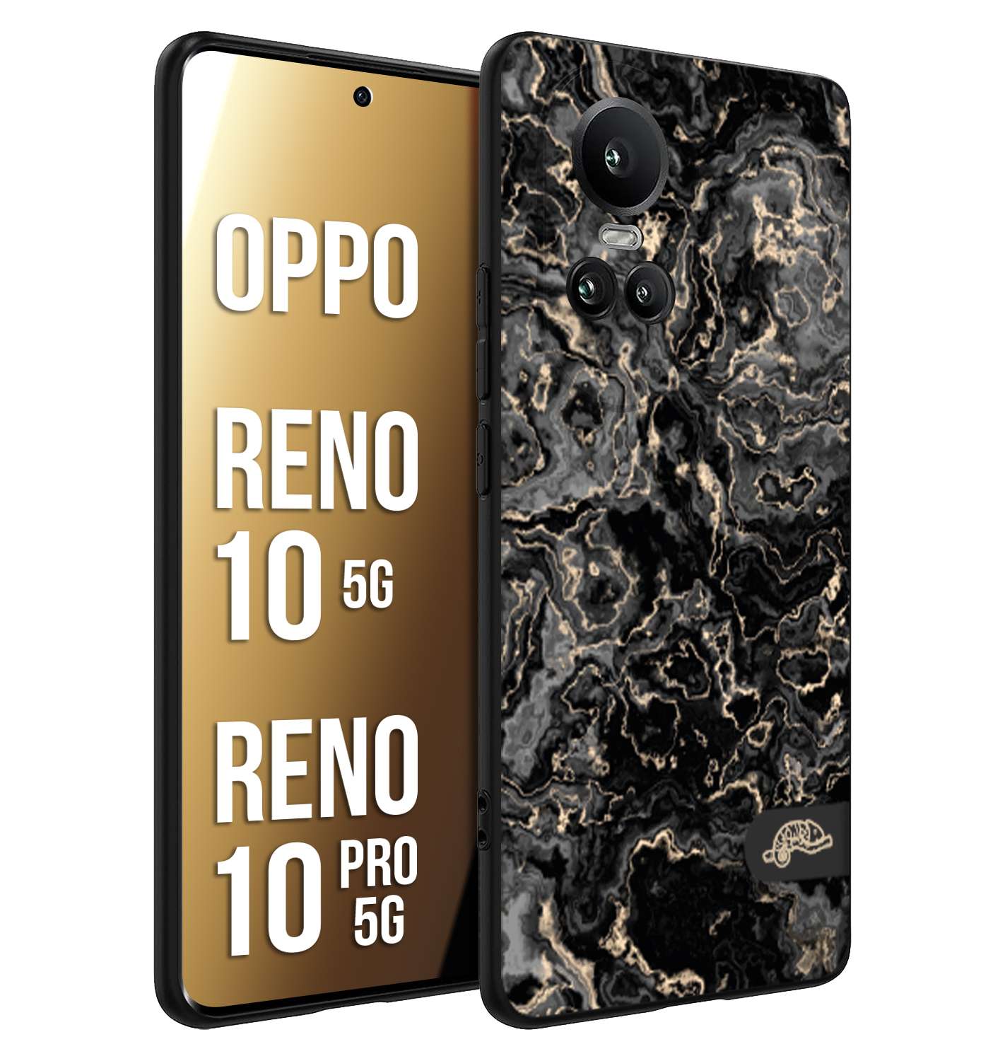 CUSTOMIZZA - Custodia cover nera morbida in tpu compatibile per Oppo Reno 10 5G - 10 PRO 5G effetto marmo marble nero black venature dorato pietra