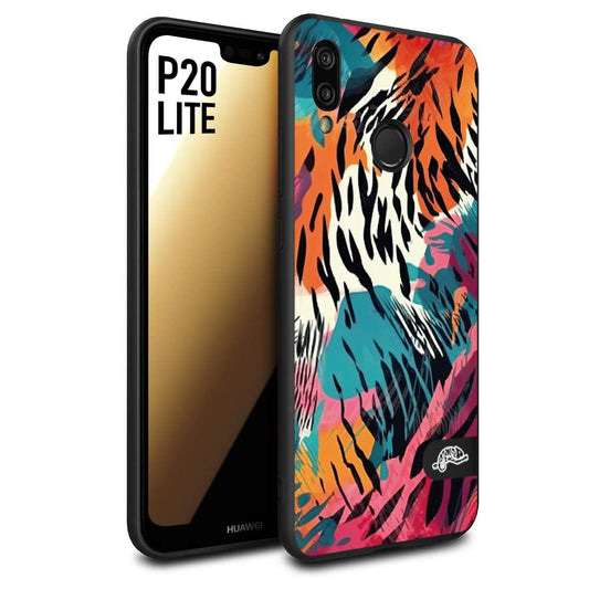 CUSTOMIZZA - Custodia cover nera morbida in tpu compatibile per Huawei P20 LITE leopardato maculato tigrato tiger colorata summer color