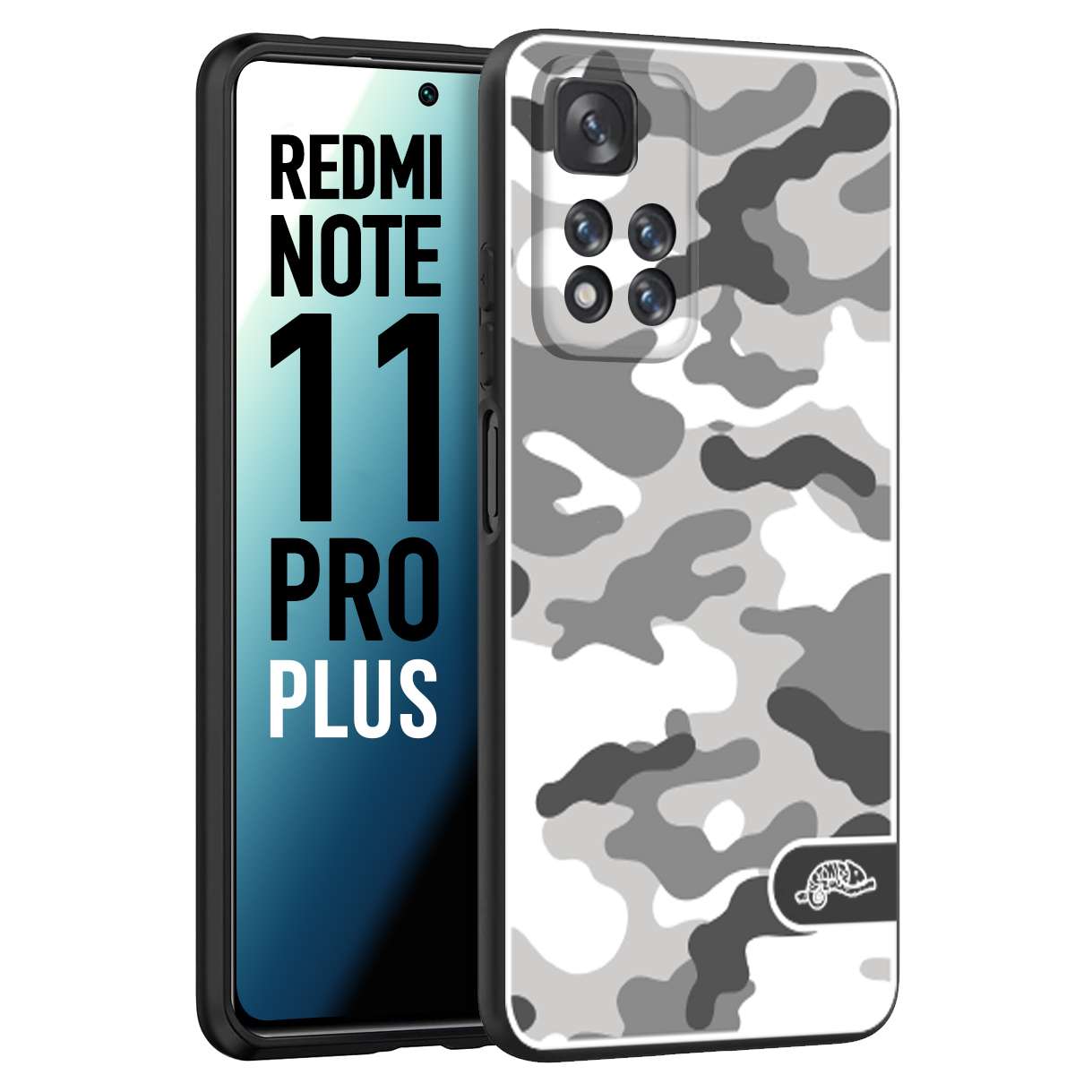 CUSTOMIZZA - Custodia cover nera morbida in tpu compatibile per Xiaomi Redmi Note 11 PRO PLUS camouflage mimetico militare bianco white