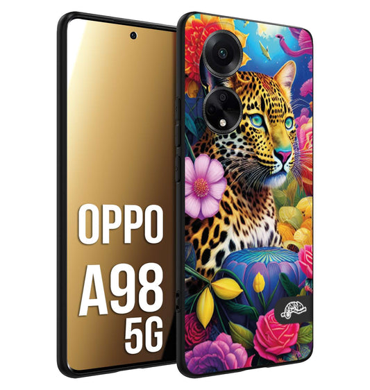 CUSTOMIZZA - Custodia cover nera morbida in tpu compatibile per Oppo A98 5G fiori astratti donna flower fantasia leopardo ghepardo animali colorati