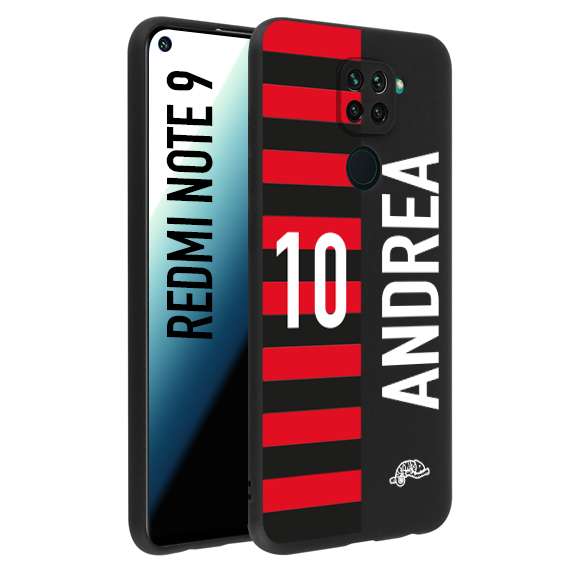 CUSTOMIZZA - Custodia cover nera morbida in tpu compatibile per Xiaomi Redmi Note 9 personalizzata calcio football nome e numero calciatori rossonera