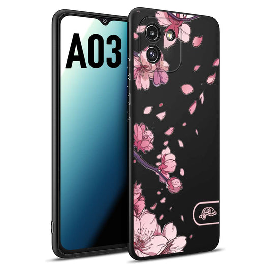 CUSTOMIZZA - Custodia cover nera morbida in tpu compatibile per Samsung A03 giapponese fiori di ciliegio in fiore a rilievo disegnata tattoo