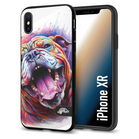 CUSTOMIZZA - Custodia cover nera morbida in tpu compatibile per iPhone Xr animali color bulldog cane dog colori vibranti disegnato schizzo