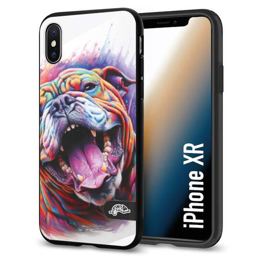 CUSTOMIZZA - Custodia cover nera morbida in tpu compatibile per iPhone Xr animali color bulldog cane dog colori vibranti disegnato schizzo