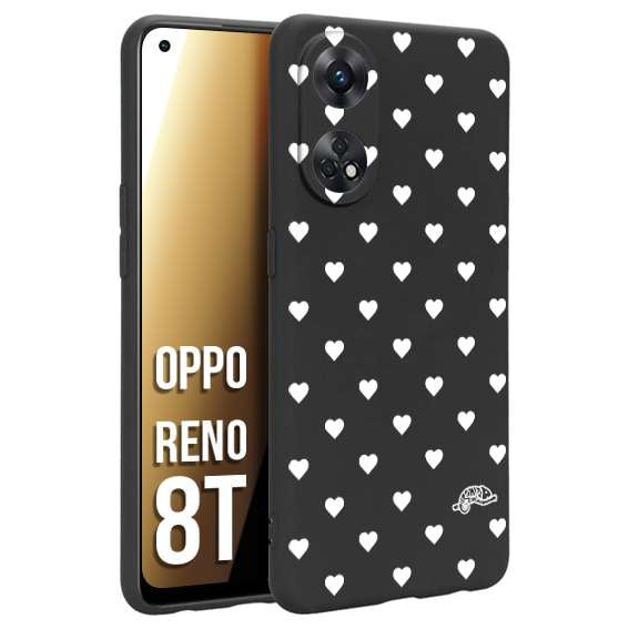 CUSTOMIZZA - Custodia cover nera morbida in tpu compatibile per Oppo Reno 8T cuori pois bianchi donna pin up vintage