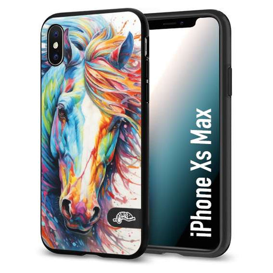 CUSTOMIZZA - Custodia cover nera morbida in tpu compatibile per iPhone Xs Max animali color cavallo horse viso colori vibranti disegnato schizzo