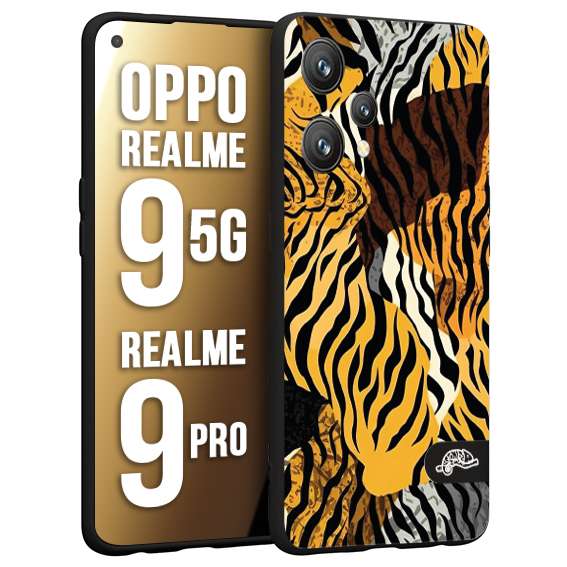 CUSTOMIZZA - Custodia cover nera morbida in tpu compatibile per Oppo Realme 9 5G - 9 PRO leopardato tigrato tiger colorata donna fashion estate