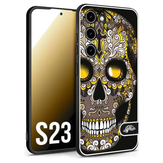 CUSTOMIZZA - Custodia cover nera morbida in tpu compatibile per Samsung S23 teschio messicano Mexican skull nero giallo