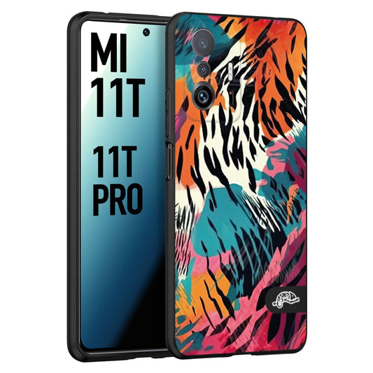 CUSTOMIZZA - Custodia cover nera morbida in tpu compatibile per Xiaomi Mi 11T - Mi 11T PRO leopardato maculato tigrato tiger colorata summer color