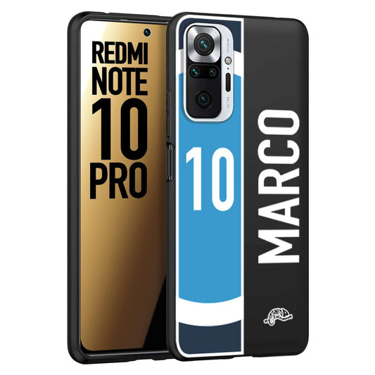 CUSTOMIZZA - Custodia cover nera morbida in tpu compatibile per Xiaomi Redmi Note 10 PRO personalizzata calcio football nome e numero calciatori biancoazzurri bianco celesti