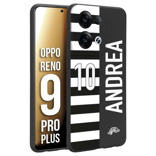 CUSTOMIZZA - Custodia cover nera morbida in tpu compatibile per Oppo Reno 9 PRO PLUS personalizzata calcio football nome e numero calciatori bianconera