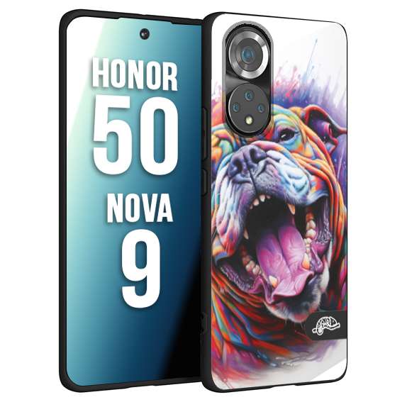 CUSTOMIZZA - Custodia cover nera morbida in tpu compatibile per Huawei Nova 9 - Honor 50 animali color bulldog cane dog colori vibranti disegnato schizzo