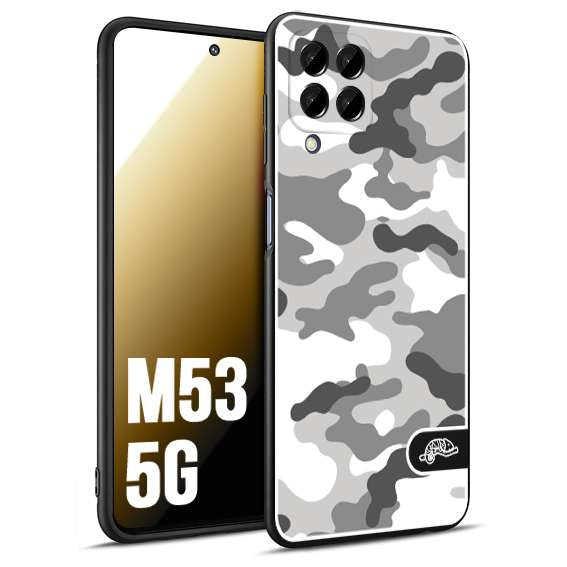CUSTOMIZZA - Custodia cover nera morbida in tpu compatibile per Samsung M53 5G camouflage mimetico militare bianco white