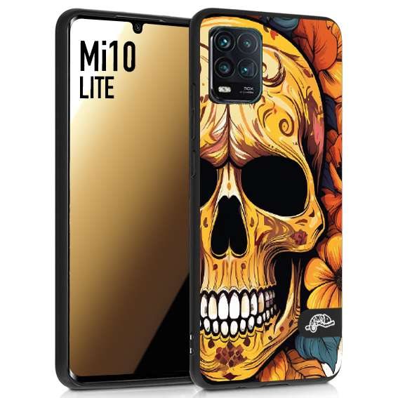 CUSTOMIZZA - Custodia cover nera morbida in tpu compatibile per Xiaomi Mi 10 LITE teschio messicano colorato dorato fiori autunnali disegnato
