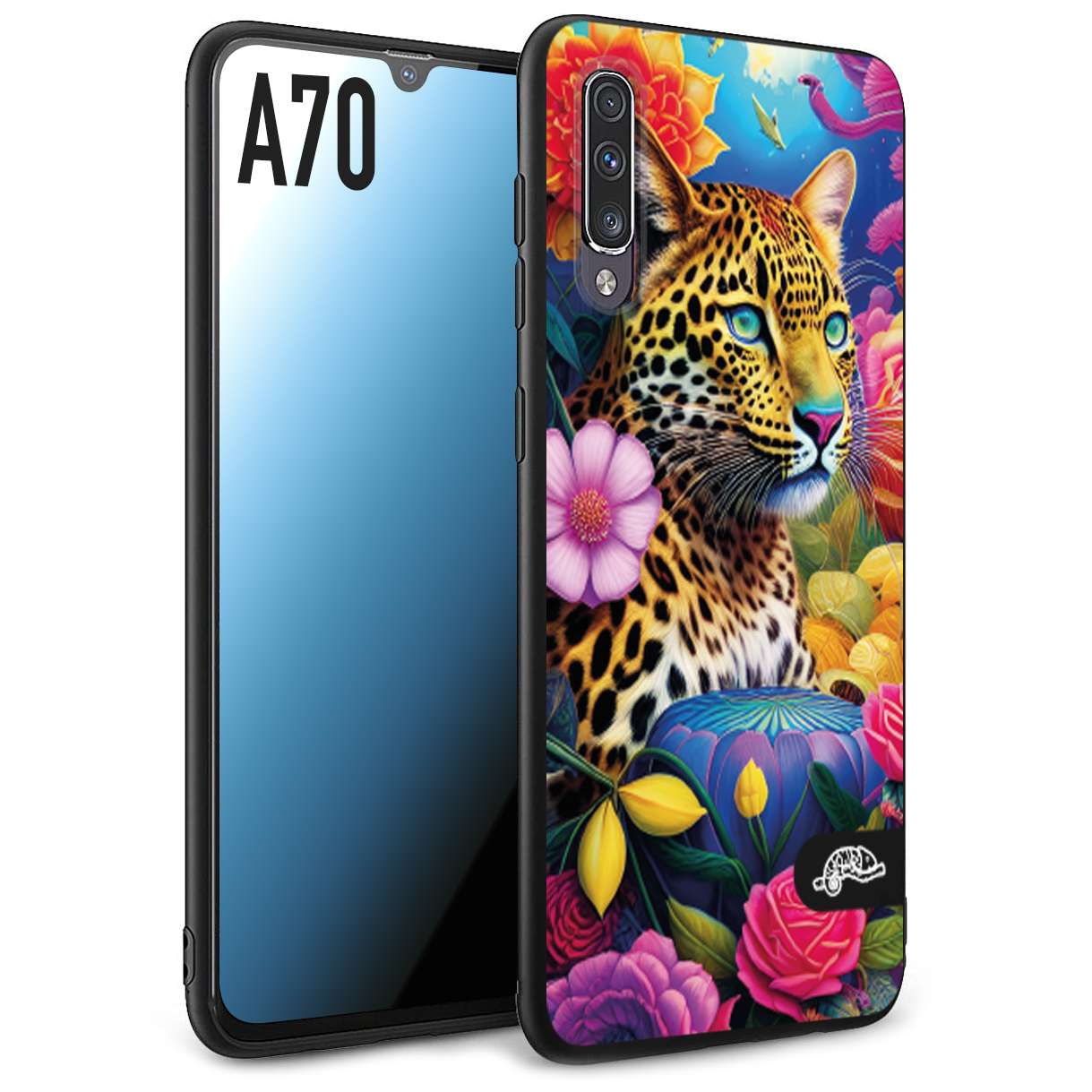 CUSTOMIZZA - Custodia cover nera morbida in tpu compatibile per Samsung A70 fiori astratti donna flower fantasia leopardo ghepardo animali colorati