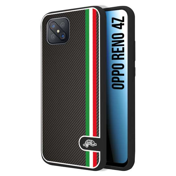 CUSTOMIZZA - Custodia cover nera morbida in tpu compatibile per Oppo Reno 4Z effetto fibra di carbonio bandiera Italia made in Italy