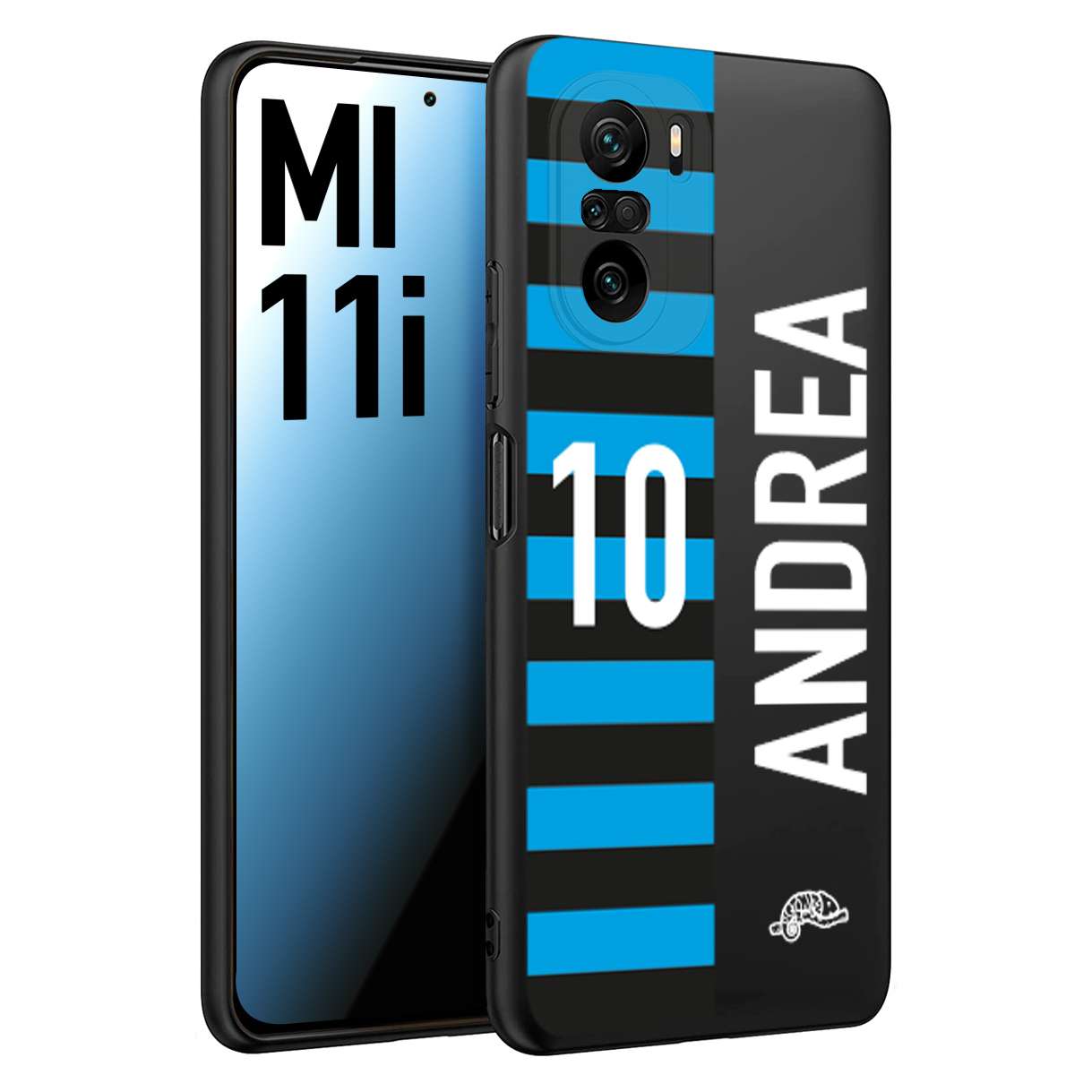 CUSTOMIZZA - Custodia cover nera morbida in tpu compatibile per Xiaomi Mi 11i personalizzata calcio football nome e numero calciatori nerazzurra