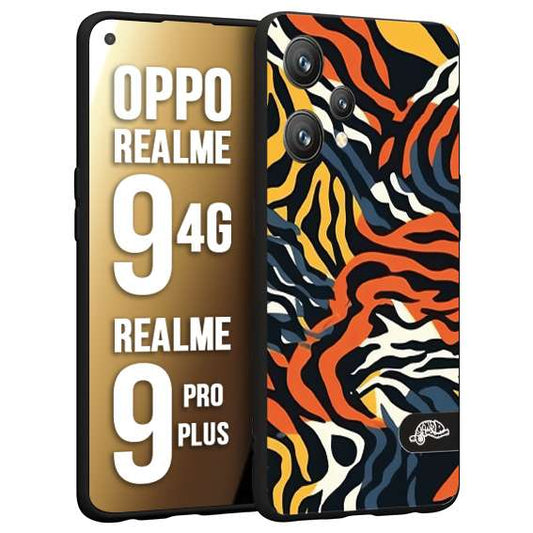 CUSTOMIZZA - Custodia cover nera morbida in tpu compatibile per Oppo Realme 9 4G - 9 PRO PLUS leopardato maculato tigrato tiger colorata gialla blu arancio