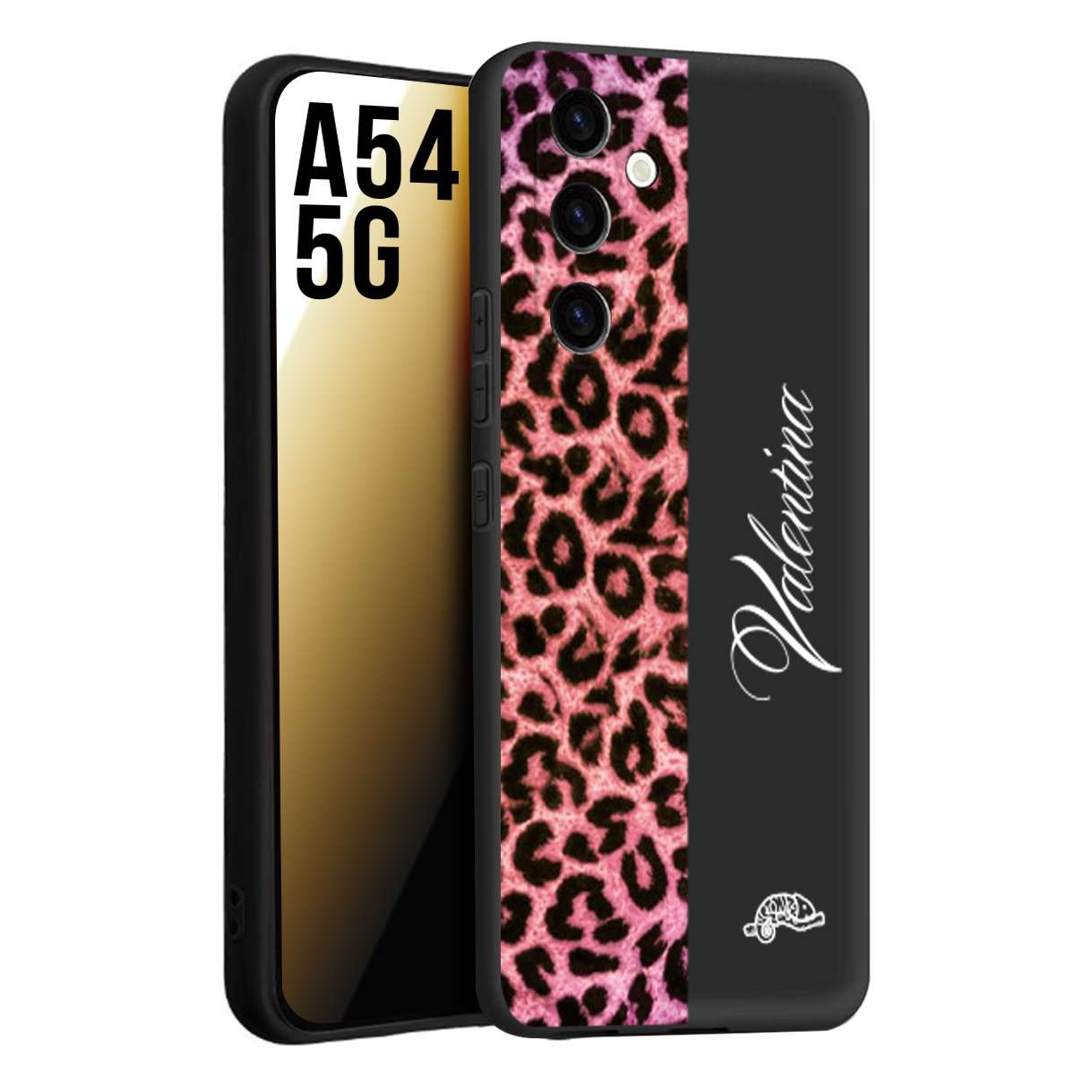 CUSTOMIZZA - Custodia cover nera morbida in tpu compatibile per Samsung A54 5G leopardato rosa fucsia personalizzata nome iniziali