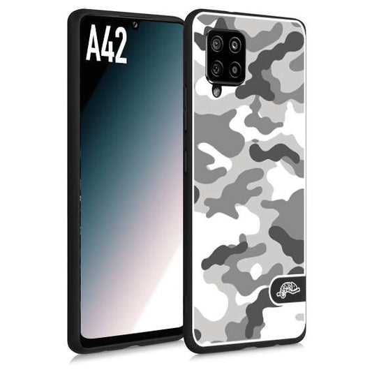 CUSTOMIZZA - Custodia cover nera morbida in tpu compatibile per Samsung A42 camouflage mimetico militare bianco white