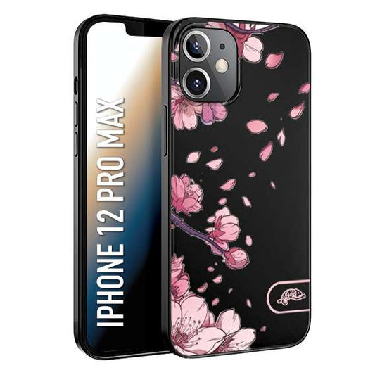 CUSTOMIZZA - Custodia cover nera morbida in tpu compatibile per iPhone 12 PRO MAX giapponese fiori di ciliegio in fiore a rilievo disegnata tattoo