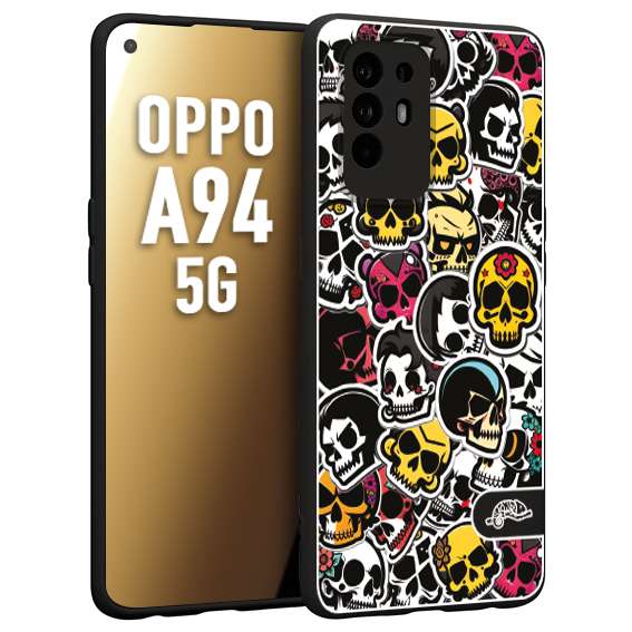 CUSTOMIZZA - Custodia cover nera morbida in tpu compatibile per Oppo A94 5G sticker bomb teschi colorati adesivi skulls skater snowboard