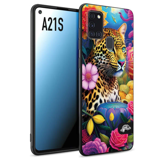 CUSTOMIZZA - Custodia cover nera morbida in tpu compatibile per Samsung A21S fiori astratti donna flower fantasia leopardo ghepardo animali colorati