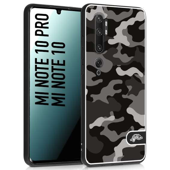 CUSTOMIZZA - Custodia cover nera morbida in tpu compatibile per Xiaomi Mi Note 10 - Mi Note 10 Pro camouflage mimetico militare nero black grigio