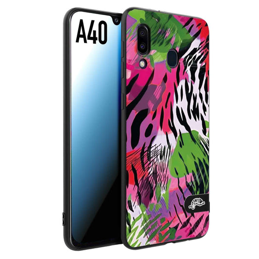 CUSTOMIZZA - Custodia cover nera morbida in tpu compatibile per Samsung A40 leopardato tigrato tiger colorata summer color verde fucsia