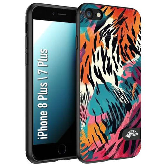 CUSTOMIZZA - Custodia cover nera morbida in tpu compatibile per iPhone 7 Plus - 8 plusleopardato maculato tigrato tiger colorata summer color