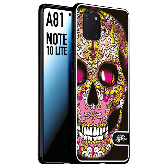 CUSTOMIZZA - Custodia cover nera morbida in tpu compatibile per Samsung A81 - Note 10 Lite teschio messicano Mexican skull rosa gialla