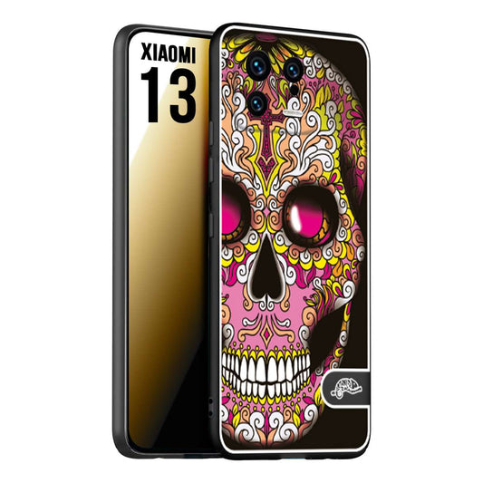 CUSTOMIZZA - Custodia cover nera morbida in tpu compatibile per Xiaomi 13 teschio messicano Mexican skull rosa gialla