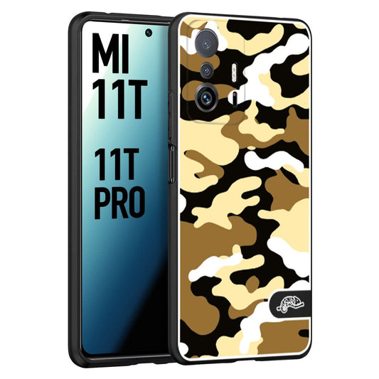 CUSTOMIZZA - Custodia cover nera morbida in tpu compatibile per Xiaomi Mi 11T - Mi 11T PRO camouflage mimetico militare giallo desert brown