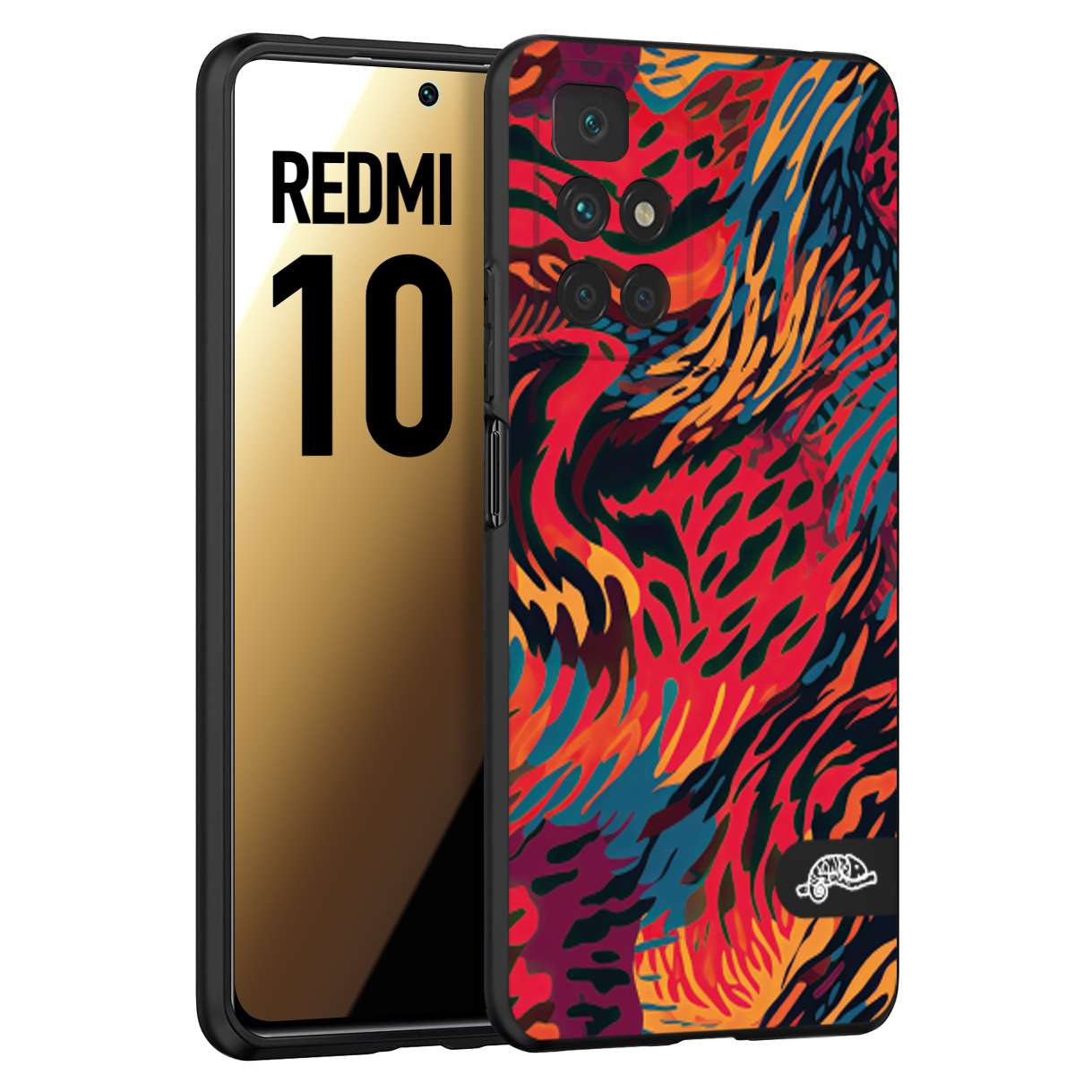 CUSTOMIZZA - Custodia cover nera morbida in tpu compatibile per Xiaomi Redmi 10 leopardato maculato tigrato colorata fiamme rossa blu arancione