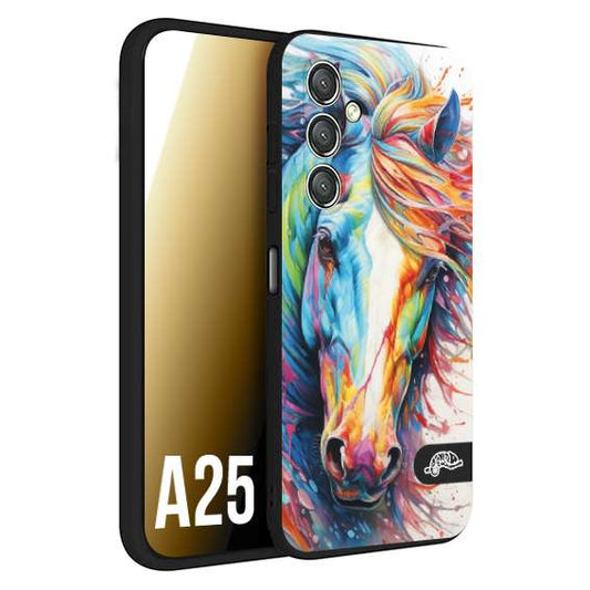 CUSTOMIZZA - Custodia cover nera morbida in tpu compatibile per Samsung A25 animali color cavallo horse viso colori vibranti disegnato schizzo