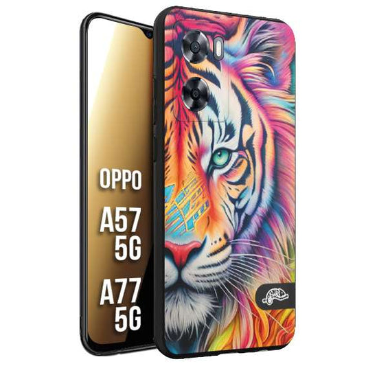 CUSTOMIZZA - Custodia cover nera morbida in tpu compatibile per Oppo A57 5G - A77 5G animali color tigre tiger viso colori vibranti disegnato schizzo