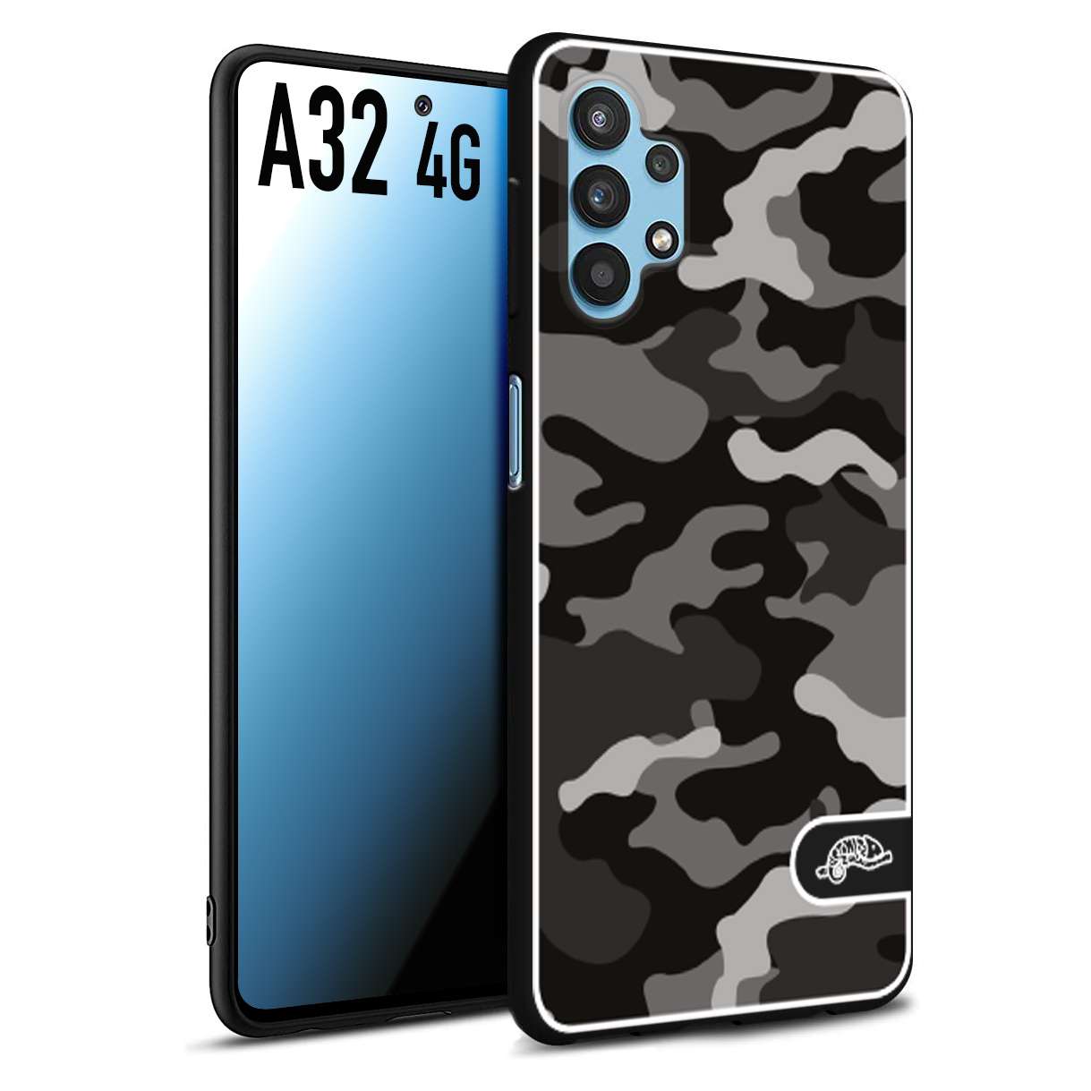 CUSTOMIZZA - Custodia cover nera morbida in tpu compatibile per Samsung A32 4G camouflage mimetico militare nero black grigio