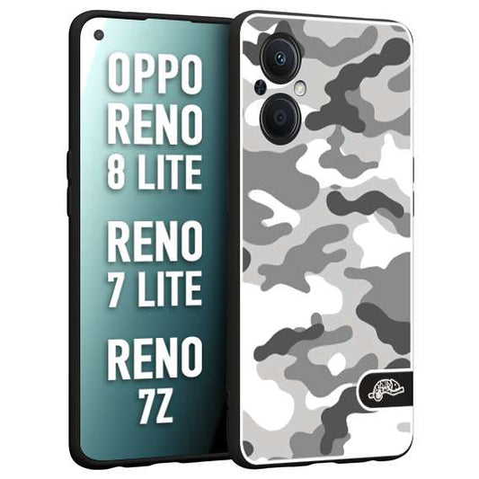 CUSTOMIZZA - Custodia cover nera morbida in tpu compatibile per Oppo Reno 7 Lite - 8 Lite - 7Z camouflage mimetico militare bianco white