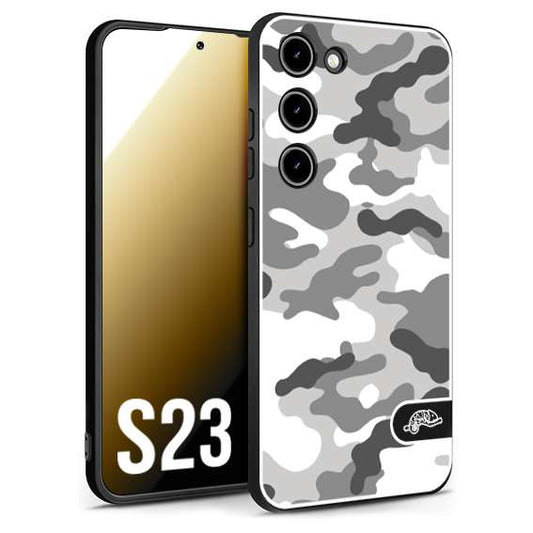 CUSTOMIZZA - Custodia cover nera morbida in tpu compatibile per Samsung S23 camouflage mimetico militare bianco white