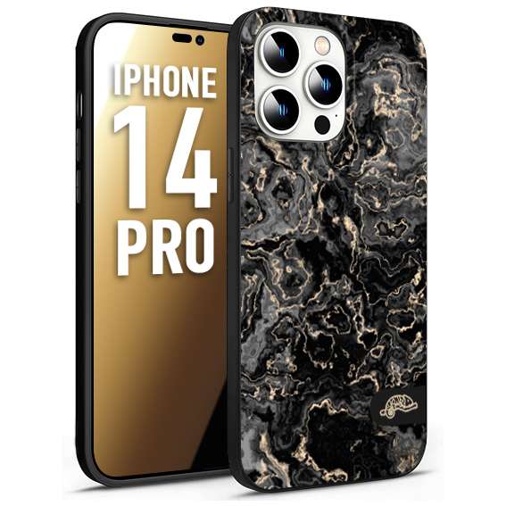 CUSTOMIZZA - Custodia cover nera morbida in tpu compatibile per iPhone 14 PRO effetto marmo marble nero black venature dorato pietra