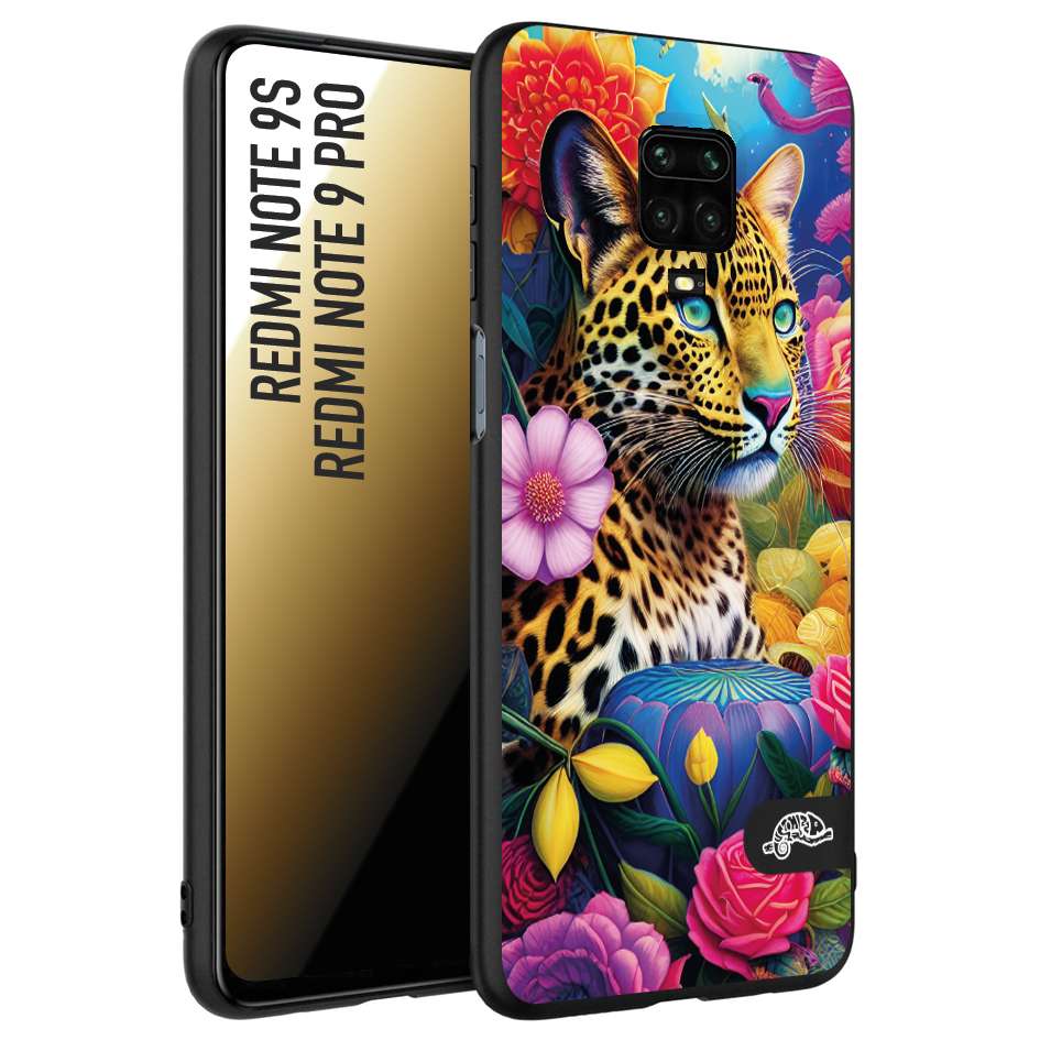 CUSTOMIZZA - Custodia cover nera morbida in tpu compatibile per Xiaomi Redmi Note 9S - Note 9 PRO fiori astratti donna flower fantasia leopardo ghepardo animali colorati